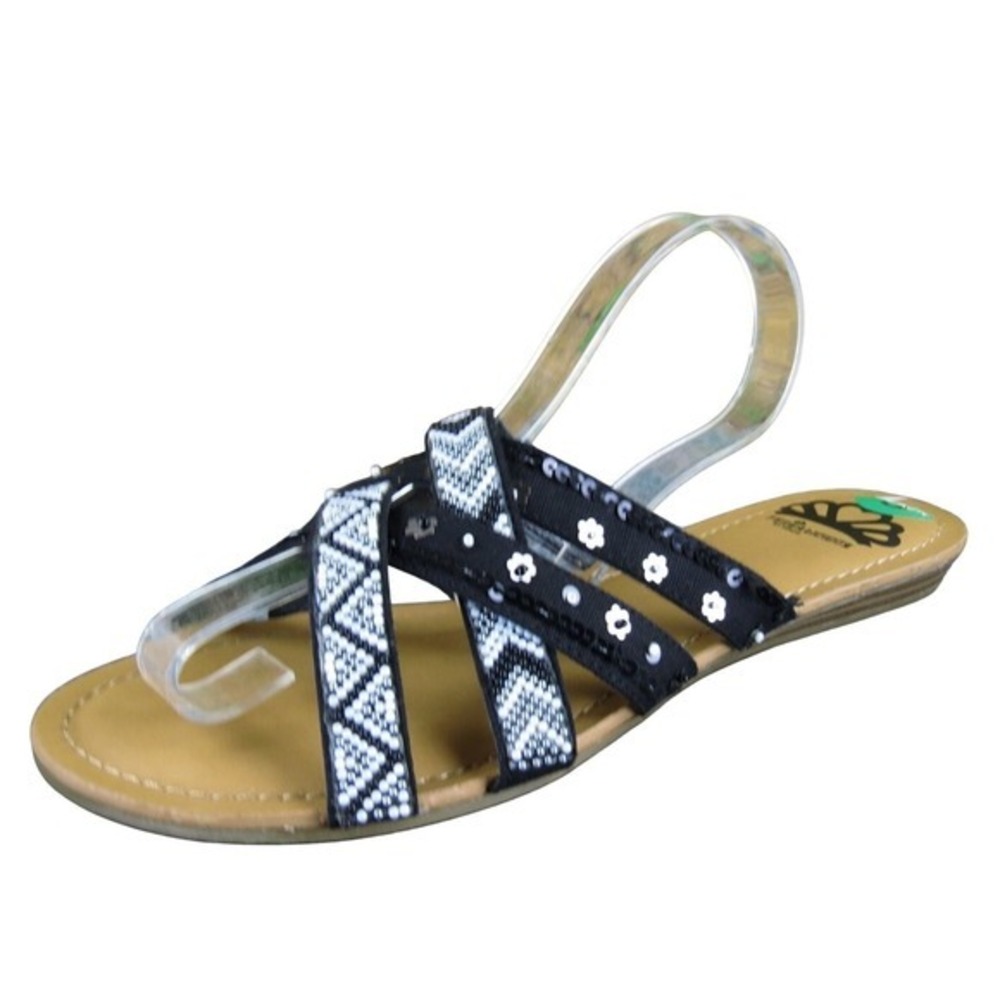 Fergalicious Gretta Women's Fabric Black & White Beaded Sandals Size 8 M